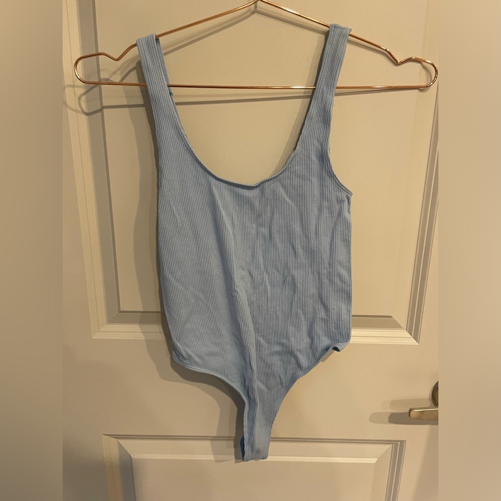 Stretchy blue tank top bodysuit